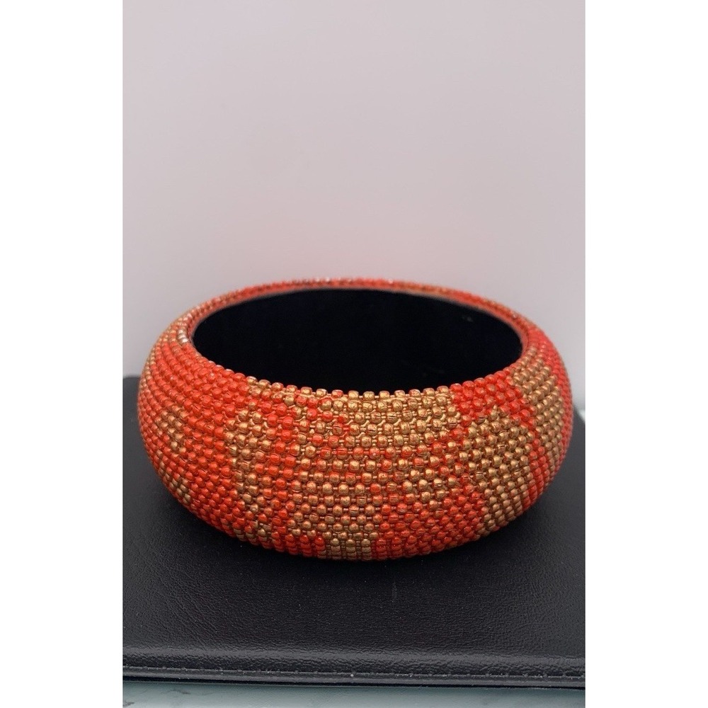 Chunky Made In India Textured Orange And Gold Bangle Bracelet